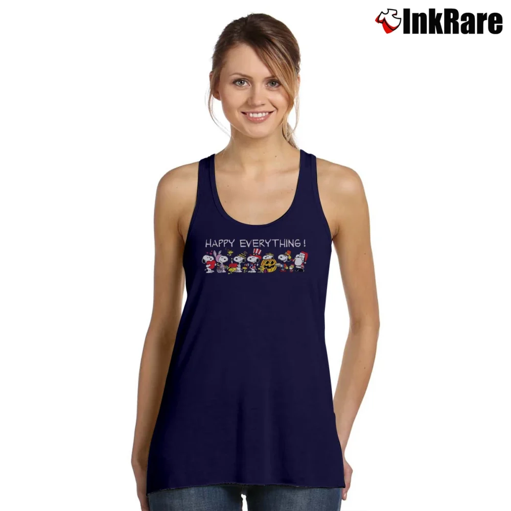 Women’s Happy Everything Snoopy Halloween Parody Tank Top in navy | Lightweight, Movement-Friendly