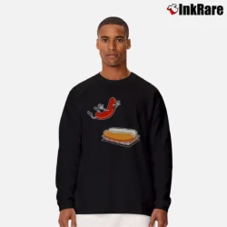 Men’s Happy Hot Dog In Bun Cartoon Long-Sleeve Shirt in black | Sleek, Lightweight, Year-Round Wear