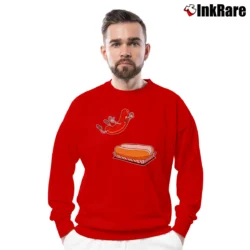 Men’s Happy Hot Dog In Bun Cartoon Crewneck Sweatshirt in red | Cozy Fabric, Clean Style