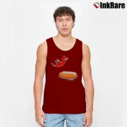 Men’s Happy Hot Dog In Bun Cartoon Tank Top in maroon | Breathable, Active-Friendly Design