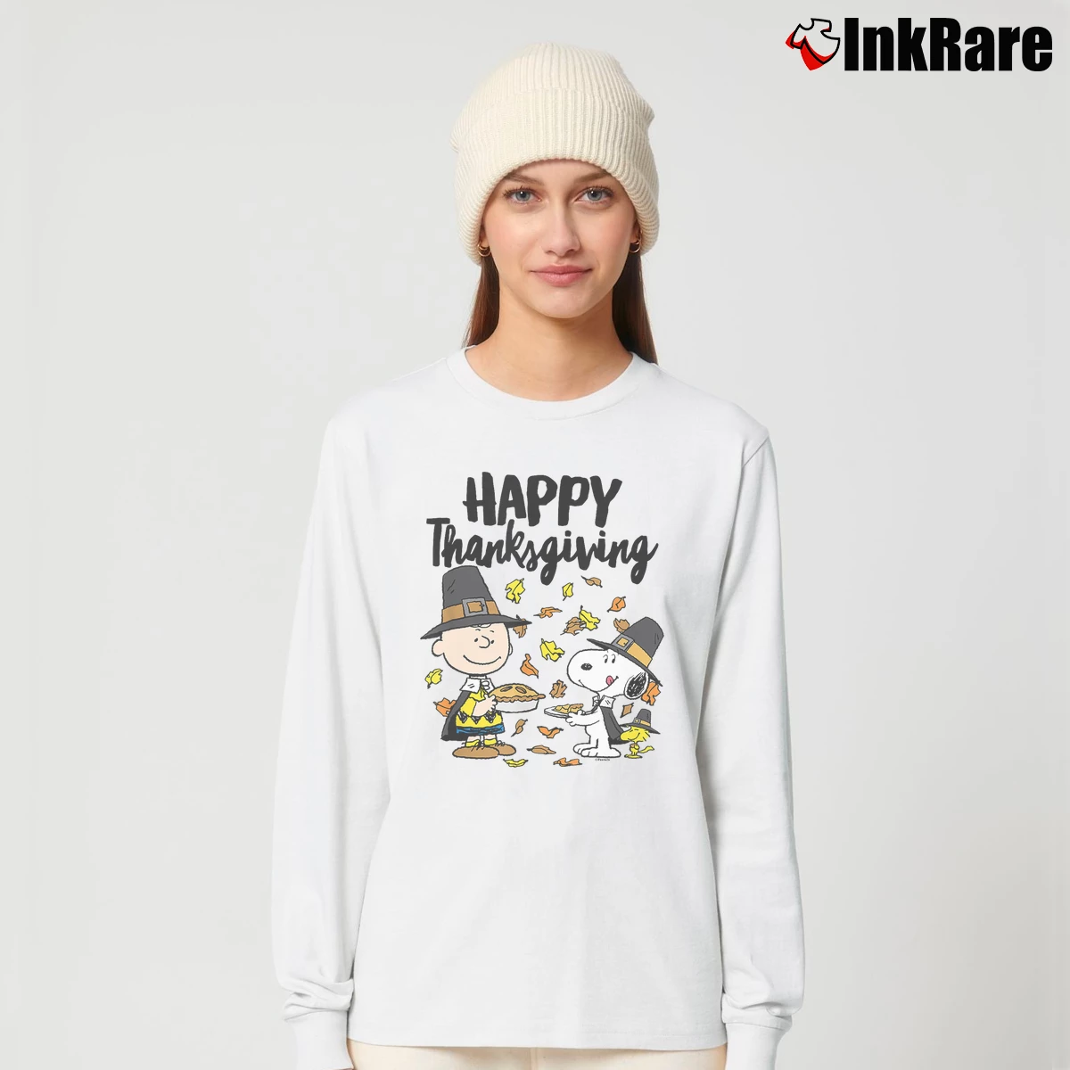 Happy Thanksgiving Charlie Brown Snoopy And Woodstock Women’s Long-Sleeve Top in white – Effortless Layer Women’s Happy Thanksgiving Charlie Brown Snoopy And Woodstock Long-Sleeve Top in white | Sleek, Versatile, All-Season