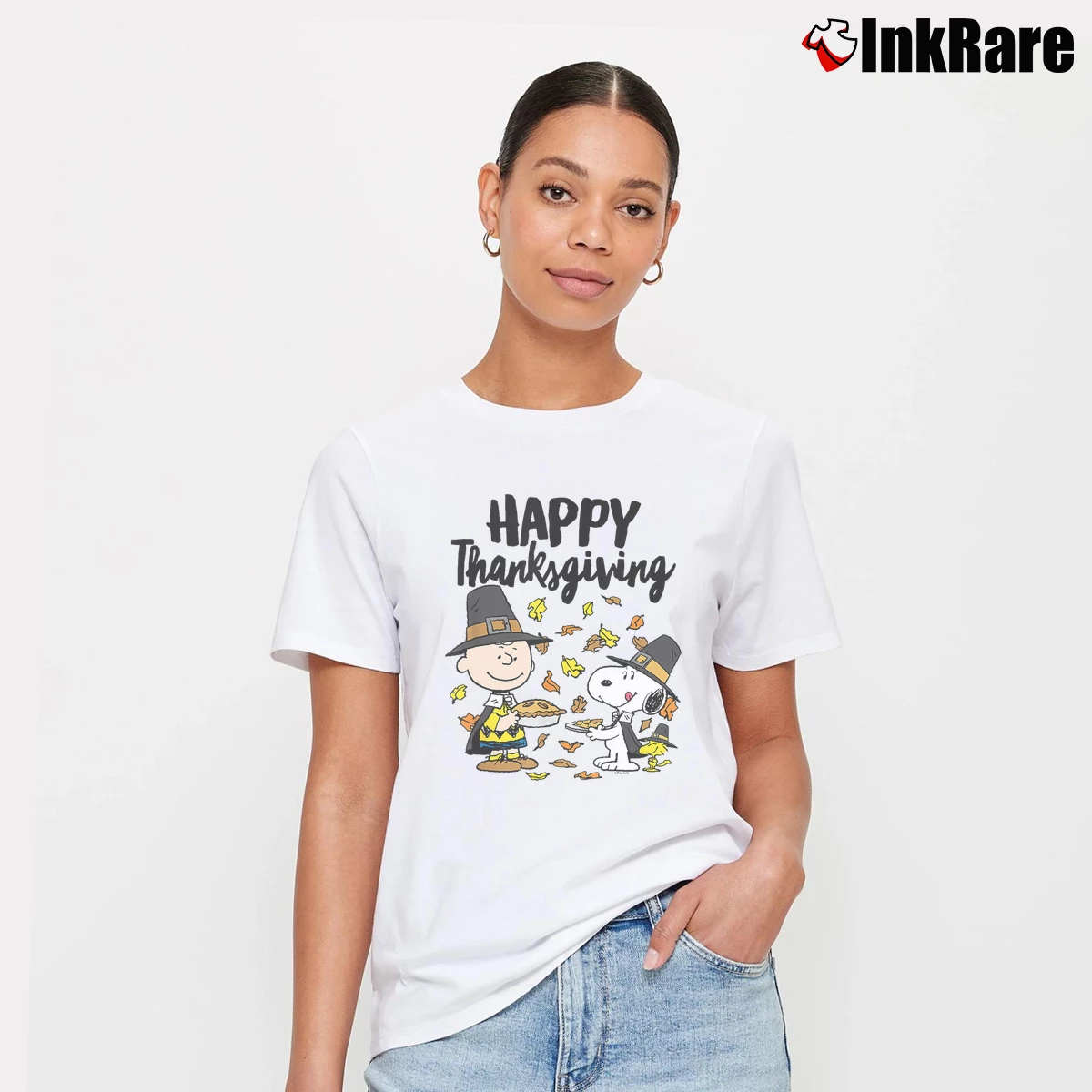 Happy Thanksgiving Charlie Brown Snoopy And Woodstock Women’s Tee in white – Effortless Style Women’s Happy Thanksgiving Charlie Brown Snoopy And Woodstock T-Shirt in white | Soft, Flattering Fit