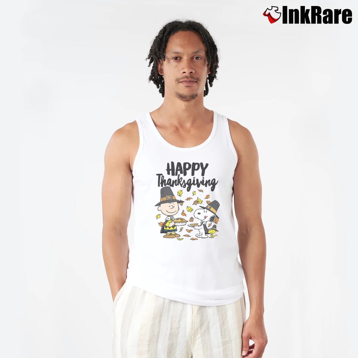 Happy Thanksgiving Charlie Brown Snoopy And Woodstock Men’s Performance Tank in white – Lightweight Comfort Men’s Happy Thanksgiving Charlie Brown Snoopy And Woodstock Tank Top in white | Breathable, Active-Friendly Design