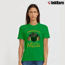 Women’s Happy Thanksgiving Disney Matching Family Mickey Signature T-Shirt in irish green | Soft, Flattering Fit