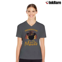 Women’s Happy Thanksgiving Disney Matching Family Mickey V-Neck Tee in charcoal | Chic Neckline, Soft Texture