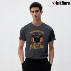 Men’s Happy Thanksgiving Disney Matching Family Mickey V-Neck Tee in charcoal | Sharp, Breathable, Everyday Staple