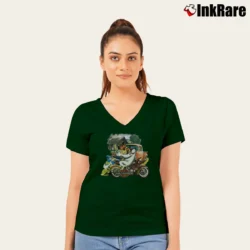 Women’s Harley Davidson Looney Tunes Miami Florida Vintage V-Neck Tee in forest green | Chic Neckline, Soft Texture