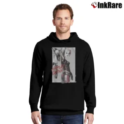 Men’s Harley Quinn Ink Wash White Graphic Pullover Hoodie in black | Cozy, Durable, Modern Fit