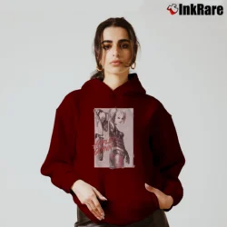 Women’s Harley Quinn Ink Wash White Graphic Cozy Hoodie in maroon | Warm, Structured, Stylish