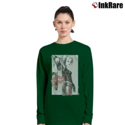 Women’s Harley Quinn Ink Wash White Graphic Long-Sleeve Top in forest green | Sleek, Versatile, All-Season