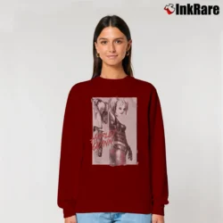 Women’s Harley Quinn Ink Wash White Graphic Relaxed Sweatshirt in maroon | Soft, Laid-Back Vibe