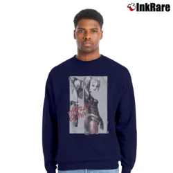 Men’s Harley Quinn Ink Wash White Graphic Crewneck Sweatshirt in navy | Cozy Fabric, Clean Style