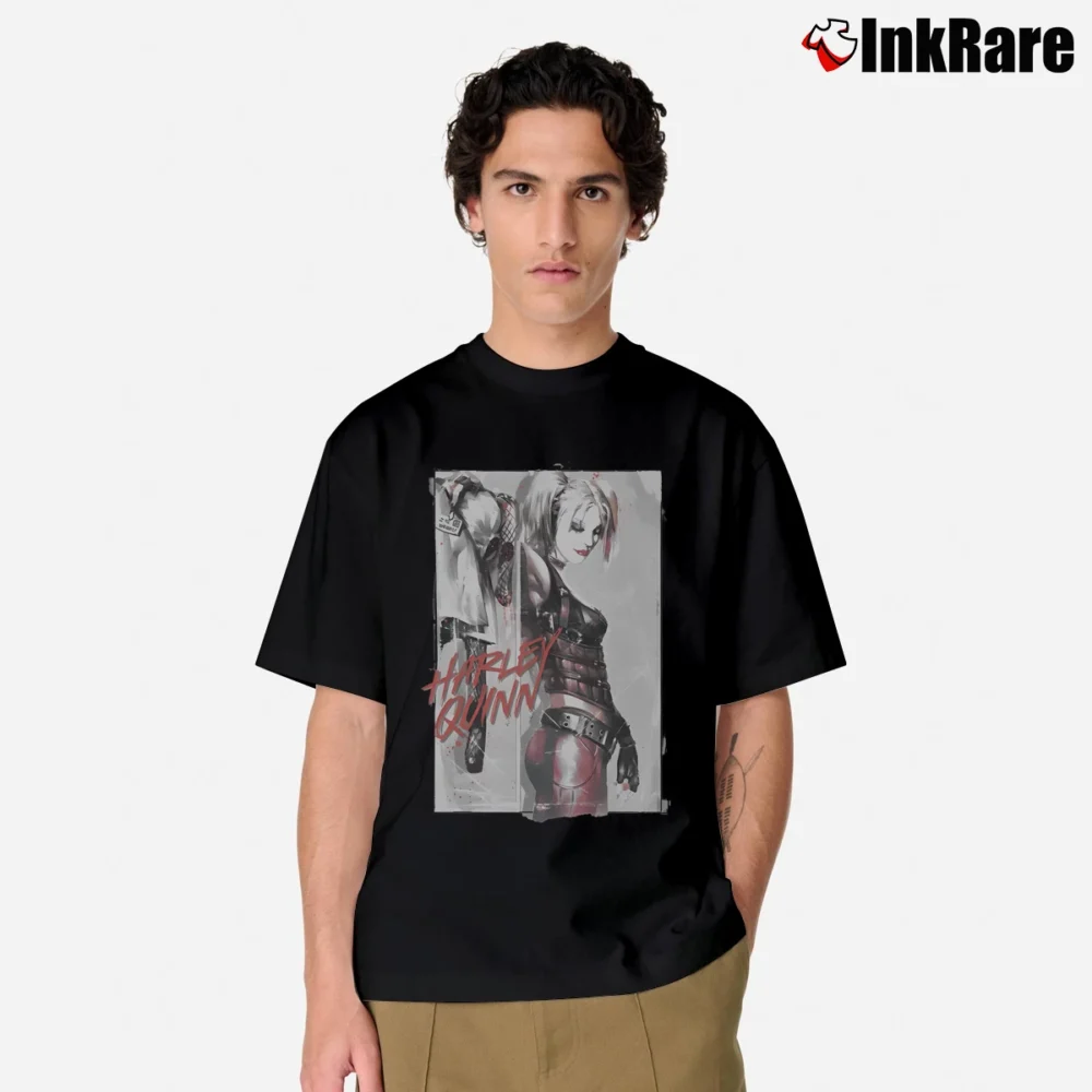 Men’s Harley Quinn Ink Wash White Graphic Classic T-Shirt in black | Soft, Breathable Everyday Wear