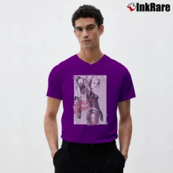 Men’s Harley Quinn Ink Wash White Graphic V-Neck Tee in purple | Sharp, Breathable, Everyday Staple