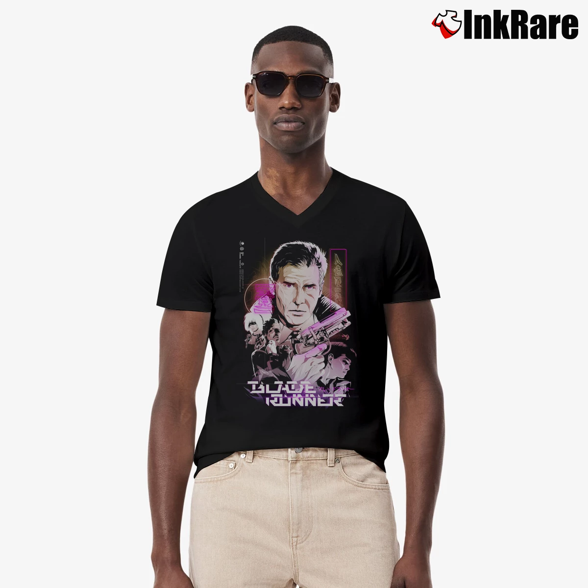 Harrison Ford Blade Runner Japanese Poster Men’s V-Neck Tee in black – Modern Essential Men’s Harrison Ford Blade Runner Japanese Poster V-Neck Tee in black | Sharp, Breathable, Everyday Staple