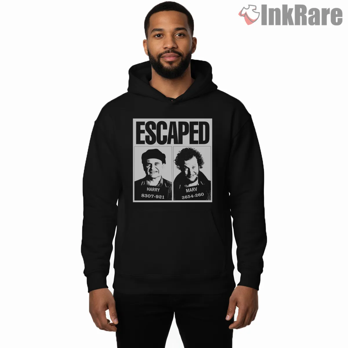Harry And Marv Escaped Mugshot Poster Shirt on black hoodie for men graphic tee