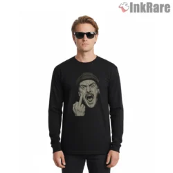 Harry Grumpy Middle Finger Sketch Shirt on black long sleeve shirt for men graphic tee