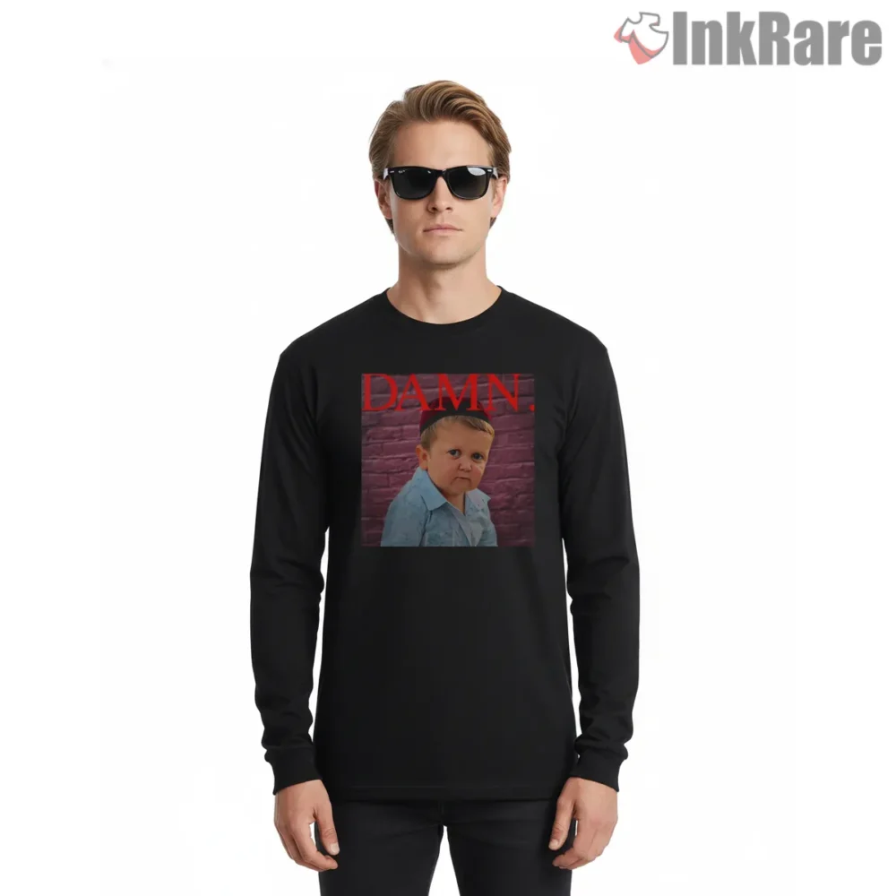 Hasbulla X Kendrick Lamar Damn Cover Parody Shirt on black long sleeve shirt for men graphic tee