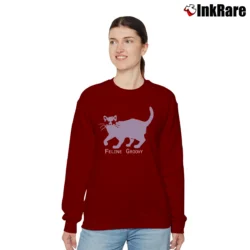 Women’s Hatley Cat Feline Groovy Relaxed Sweatshirt in maroon | Soft, Laid-Back Vibe