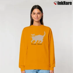Women’s Hatley Cat Feline Groovy Relaxed Sweatshirt in orange | Soft, Laid-Back Vibe