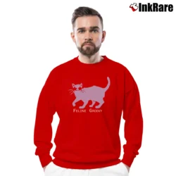 Men’s Hatley Cat Feline Groovy Crewneck Sweatshirt in red | Cozy Fabric, Clean Style