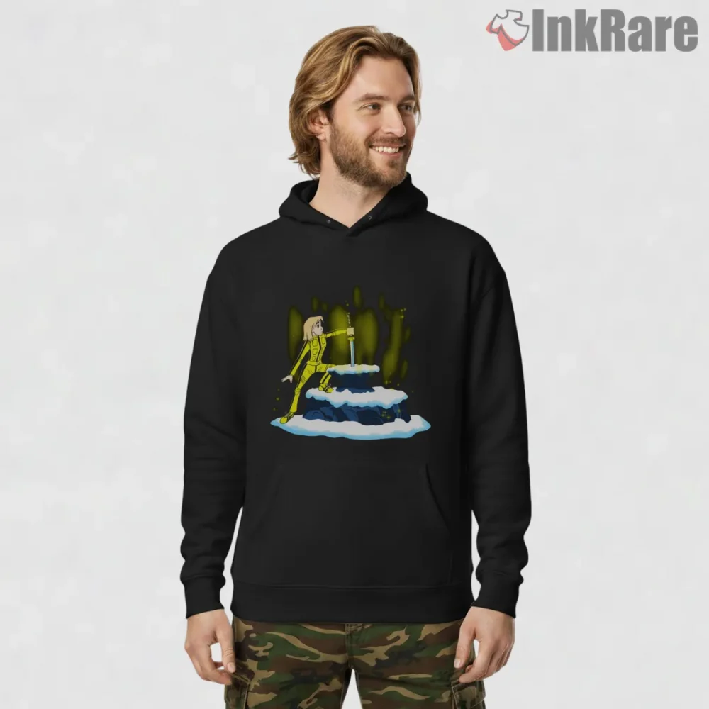 Hattori Hanzo Sword In The Stone Samurai Tribute Shirt on black hoodie for men graphic tee