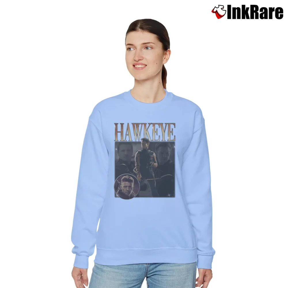 Women’s Hawkeye Jeremy Renner Avengers Marvel Movie Relaxed Sweatshirt in light blue | Soft, Laid-Back Vibe