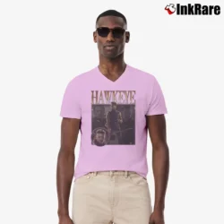 Men’s Hawkeye Jeremy Renner Avengers Marvel Movie V-Neck Tee in light pink | Sharp, Breathable, Everyday Staple
