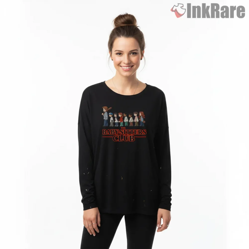 Hawkins Babysitters Club Retro Kids Adventure Shirt on black long sleeve shirt for women graphic tee