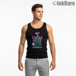 Hawkins Kids Vs Demodog Night Battle Shirt on black tank top for men graphic tee