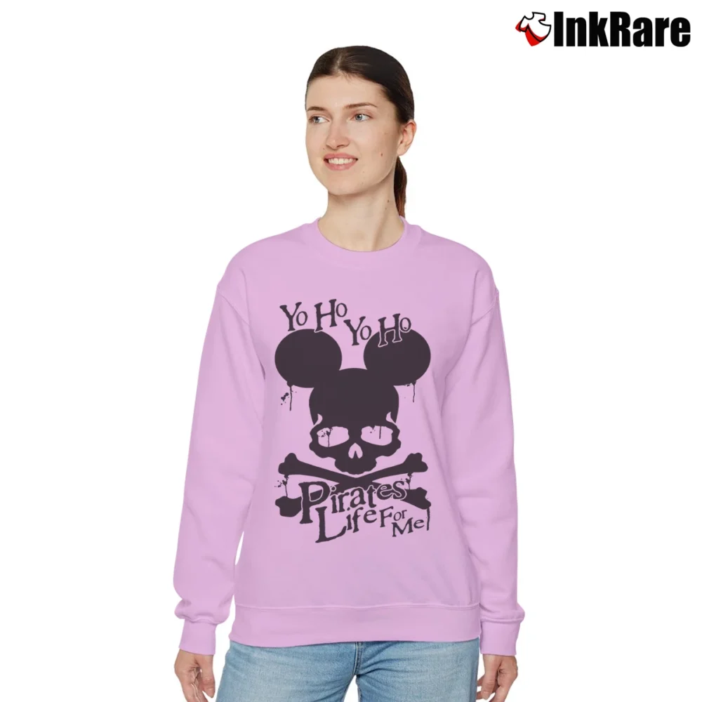 Women’s Hayratee Pirates Life For Me Mickey Mouse Skull Crossbones Relaxed Sweatshirt in light pink | Soft, Laid-Back Vibe
