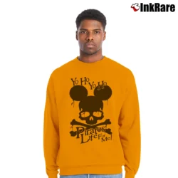 Men’s Hayratee Pirates Life For Me Mickey Mouse Skull Crossbones Crewneck Sweatshirt in orange | Cozy Fabric, Clean Style