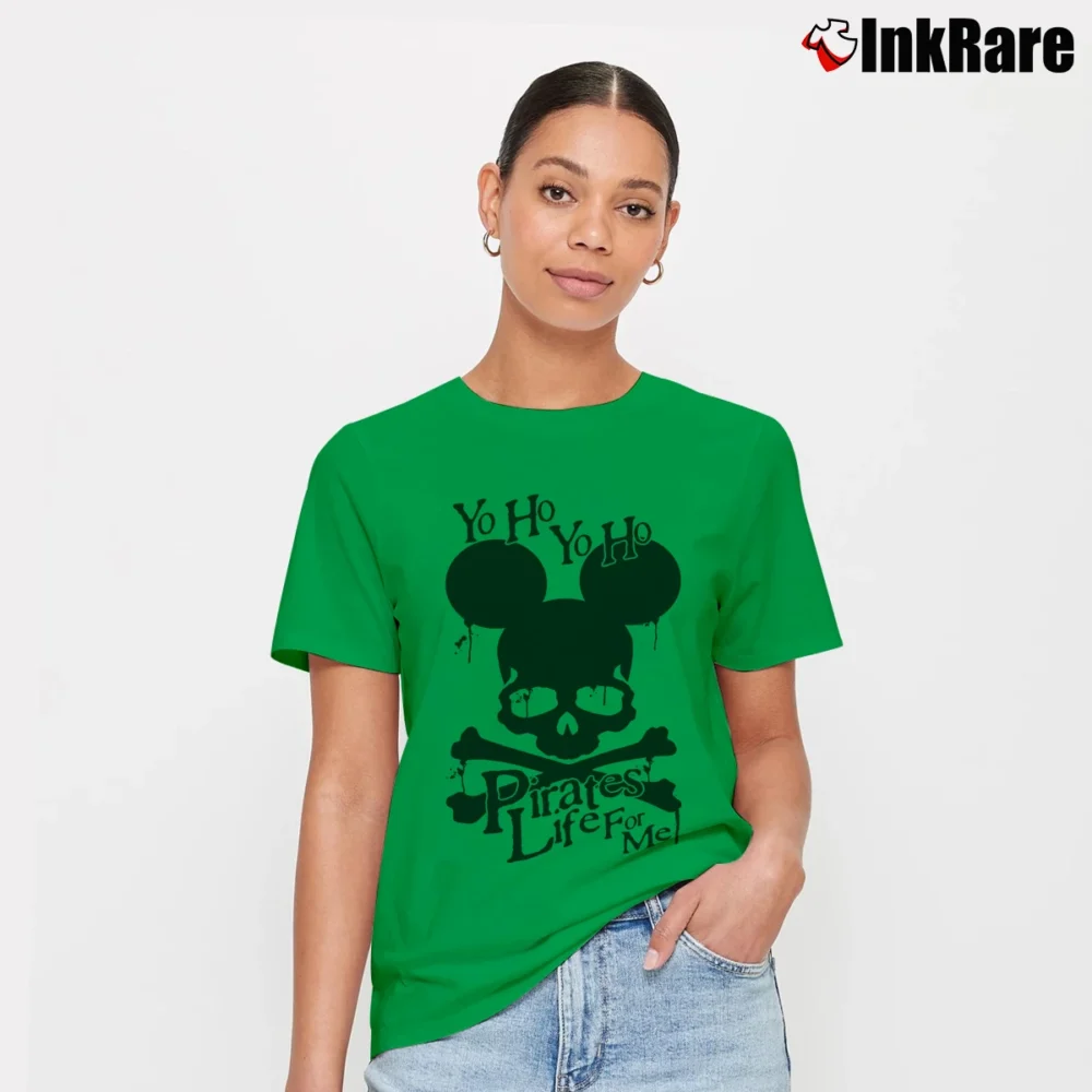 Women’s Hayratee Pirates Life For Me Mickey Mouse Skull Crossbones Signature T-Shirt in irish green | Soft, Flattering Fit