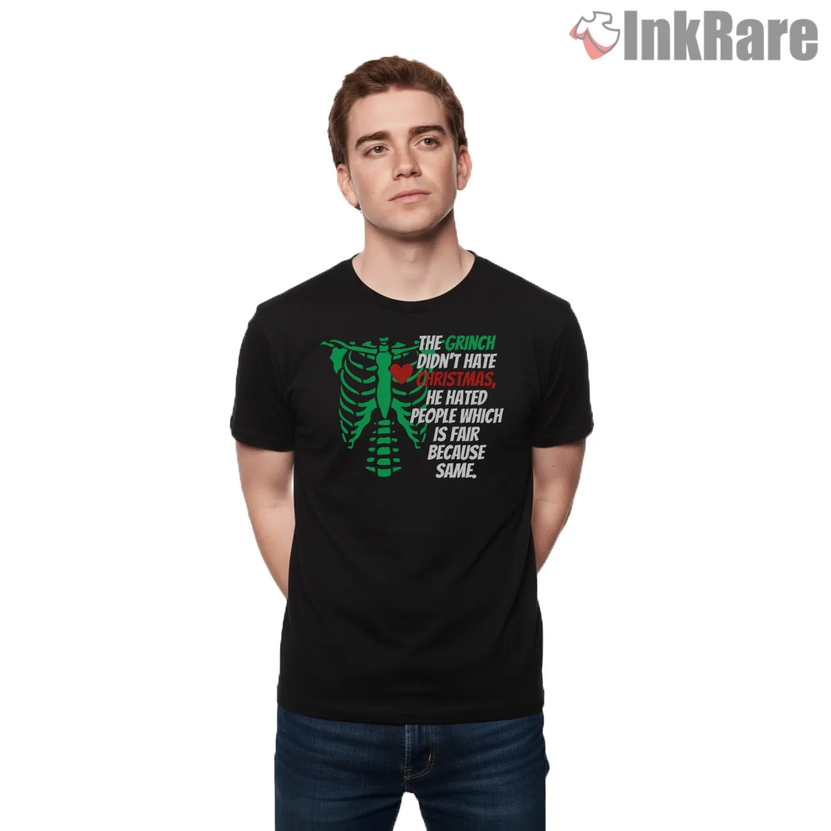 He Didnt Hate Christmas He Hated People Grinch Short Sleeve Black He Didnt Hate Christmas He Hated People Grinch Shirt on black short sleeve shirt for men graphic tee