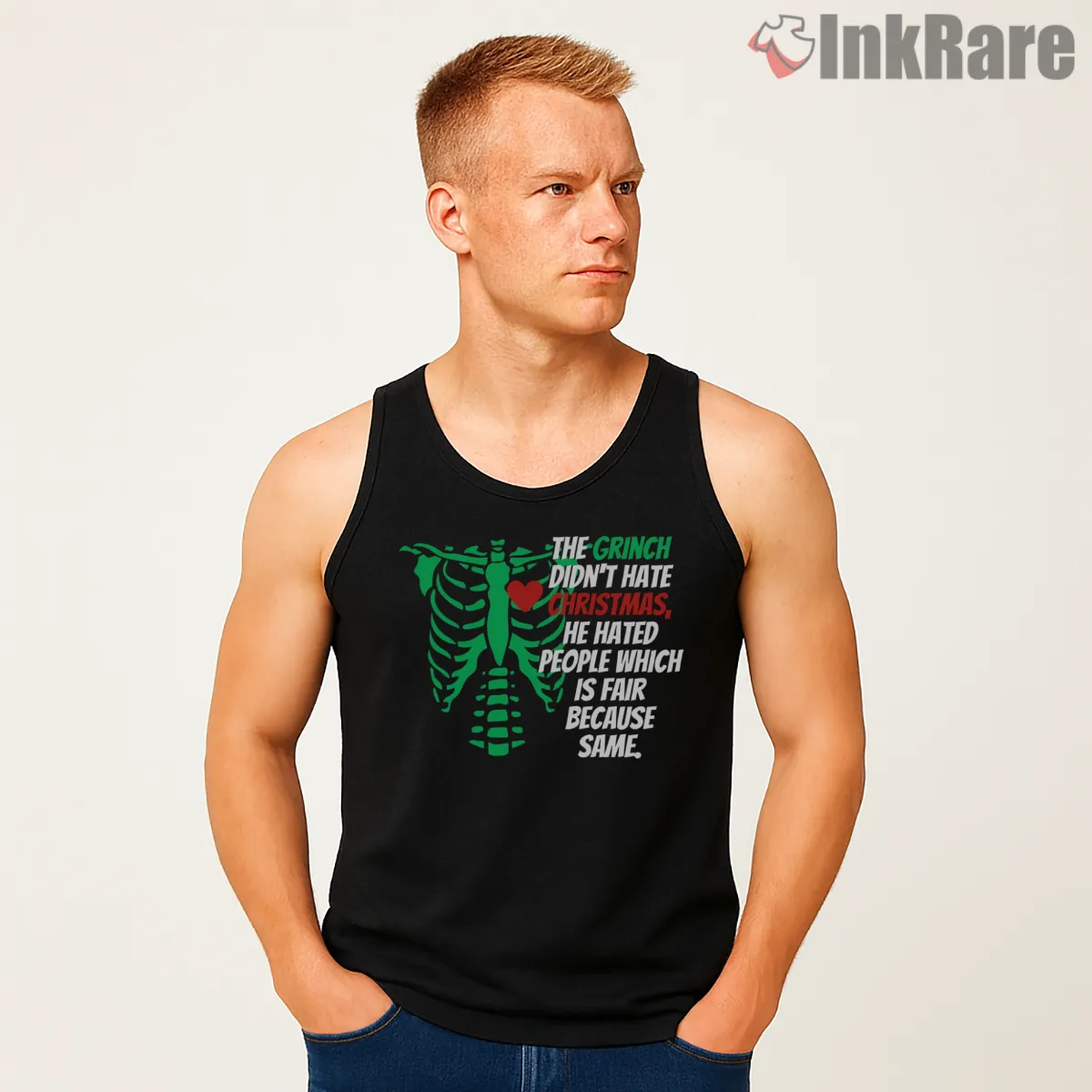 He Didnt Hate Christmas He Hated People Grinch Tank Top Black He Didnt Hate Christmas He Hated People Grinch Shirt on black tank top for men graphic tee