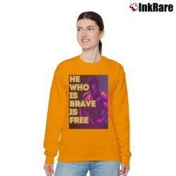 Women’s He Who Is Brave Is Free Rambo Sylverter Stallone Relaxed Sweatshirt in orange | Soft, Laid-Back Vibe