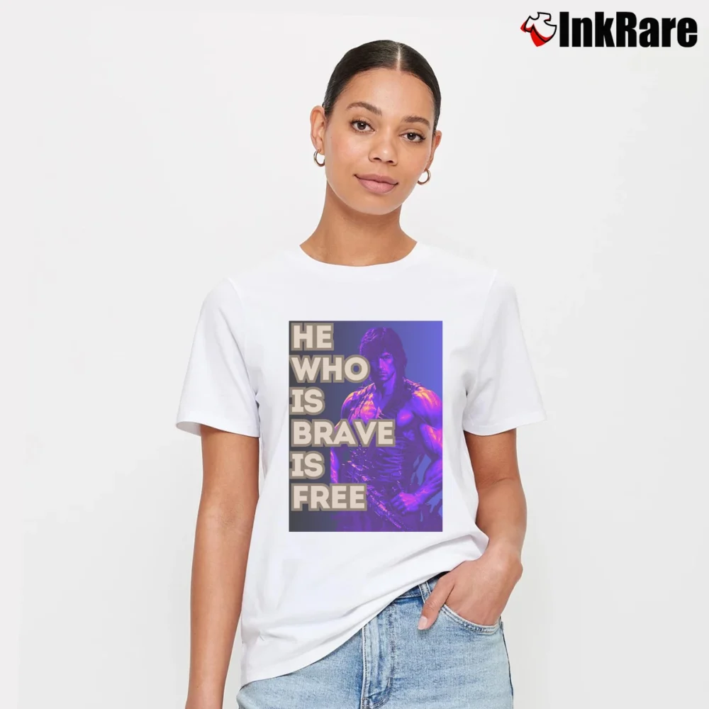 Women’s He Who Is Brave Is Free Rambo Sylverter Stallone Signature T-Shirt in white | Soft, Flattering Fit