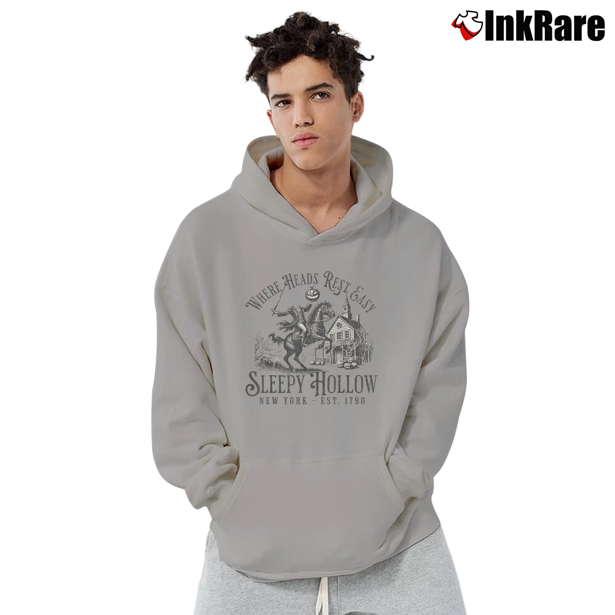 Men’s Headless Horseman Sleepy Hollow Jack O Lantern Halloween Pullover Hoodie in sport grey | Cozy, Durable, Modern Fit