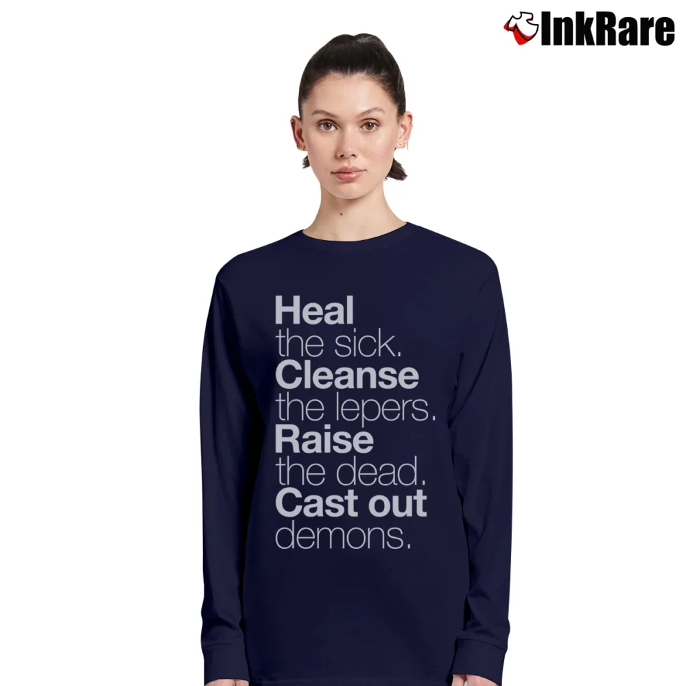Women’s Heal The Sick Matthew 10:8 Faith Long-Sleeve Top in navy | Sleek, Versatile, All-Season