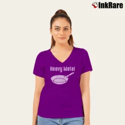 Women’s Heavy Metal Funny Iron Cookware Cooking Chef V-Neck Tee in purple | Chic Neckline, Soft Texture