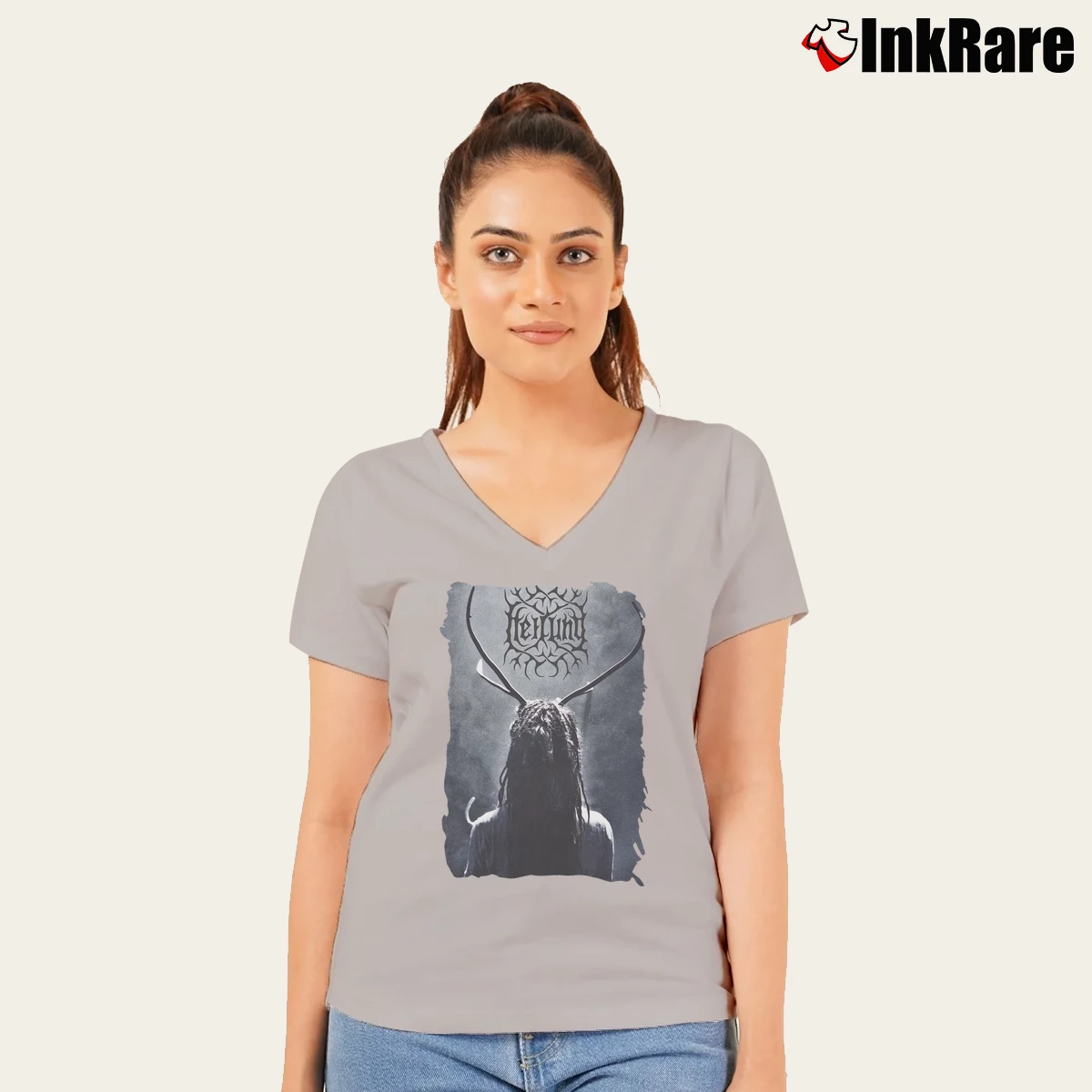 Women’s Heilung Lifa Band Logo V-Neck Tee in sport grey | Chic Neckline, Soft Texture