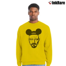 Men’s Heisenberg Breaking Bad Walter X Mickey Mouse Funny Crewneck Sweatshirt in yellow | Cozy Fabric, Clean Style
