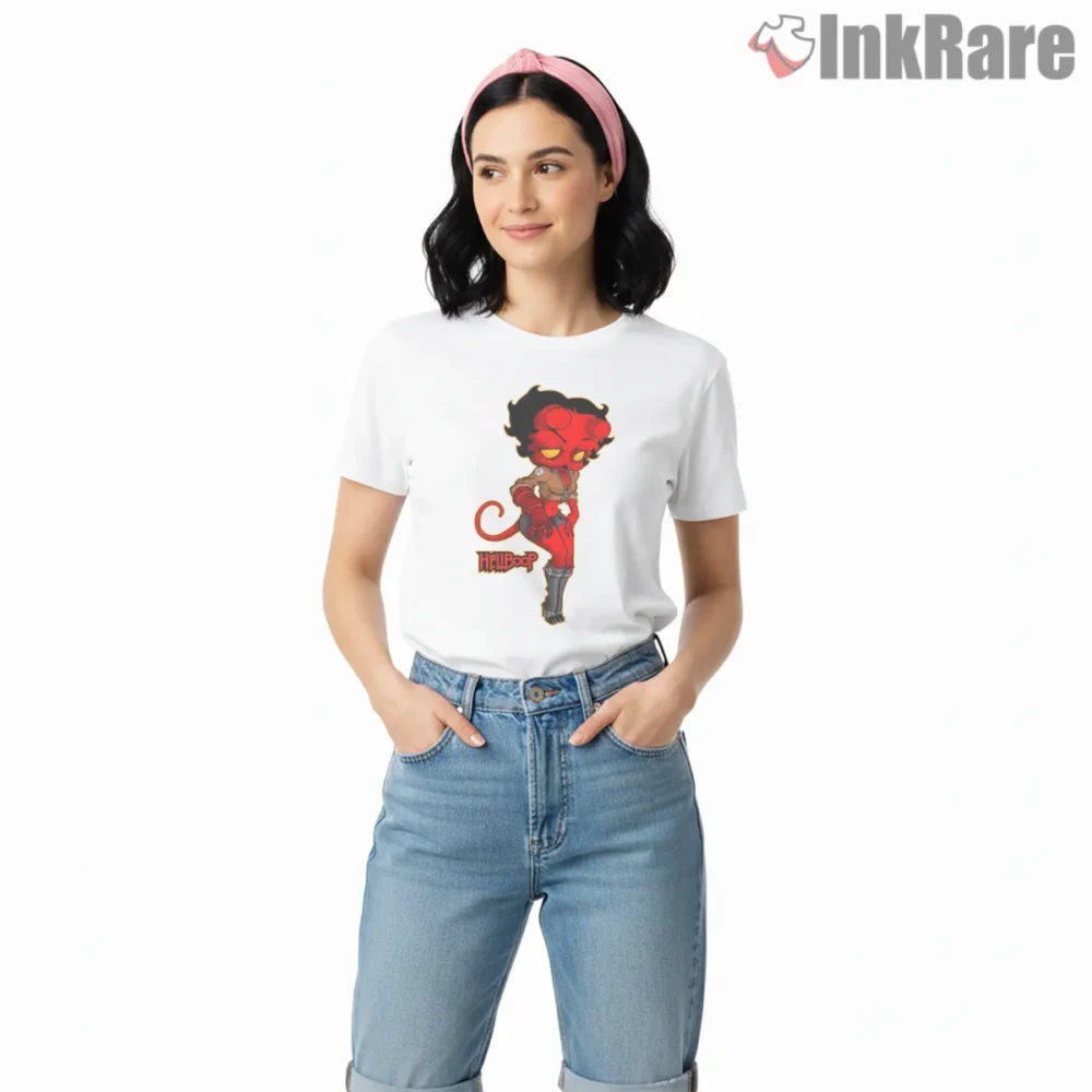 Hellboop Demon Betty Boop Flame Devil Shirt on white short sleeve shirt for women graphic tee