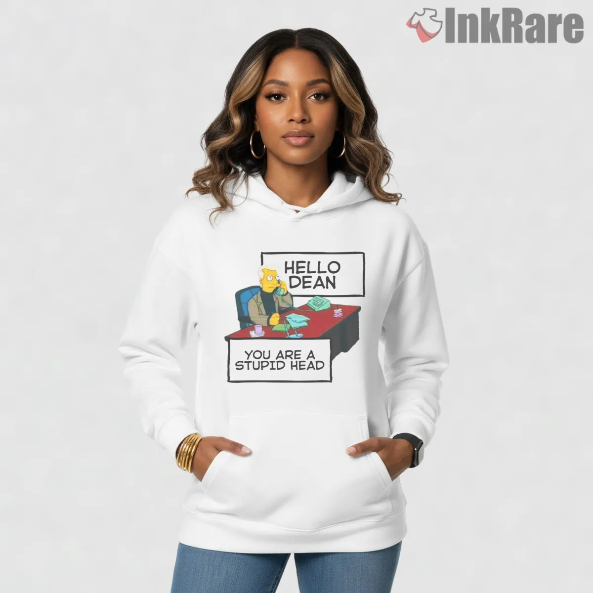 Hello Dean Simpsons Office Insult Cartoon Scene Hoodie White Hello Dean Simpsons Office Insult Cartoon Scene Shirt on white hoodie for women graphic tee