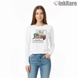 Hello Dean Simpsons Office Insult Cartoon Scene Shirt on white long sleeve shirt for women graphic tee