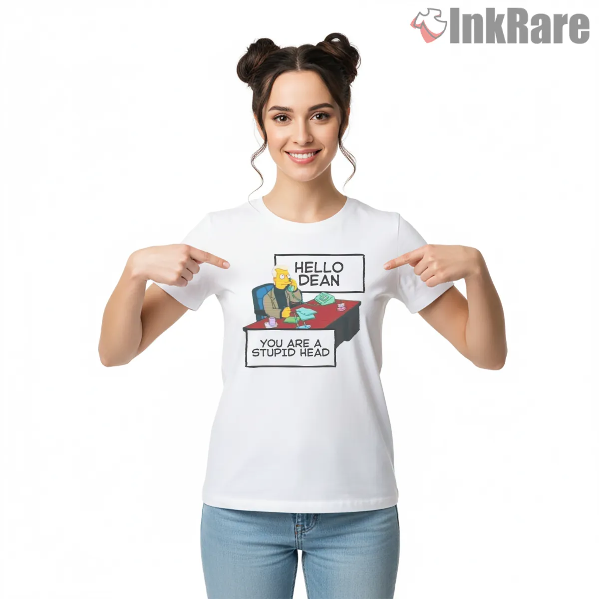 Hello Dean Simpsons Office Insult Cartoon Scene Short Sleeve White Hello Dean Simpsons Office Insult Cartoon Scene Shirt on white short sleeve shirt for women graphic tee