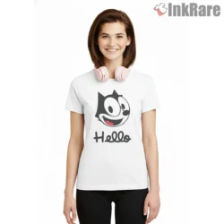 Hello Felix Friendly Portrait Shirt on white short sleeve shirt for women graphic tee
