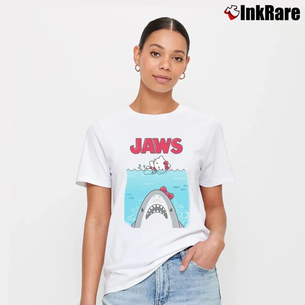 Women’s Hello Kitty Jaws Parody Signature T-Shirt in white | Soft, Flattering Fit