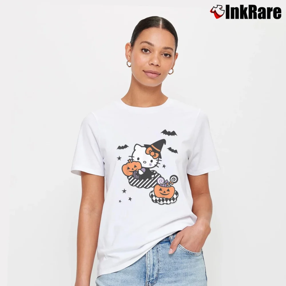 Women’s Hello Kitty Trick Or Treat Halloween T-Shirt in white | Soft, Flattering Fit