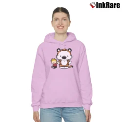 Women’s Hello Tiger Calvin And Hobbes Graphic Cozy Hoodie in light pink | Warm, Structured, Stylish